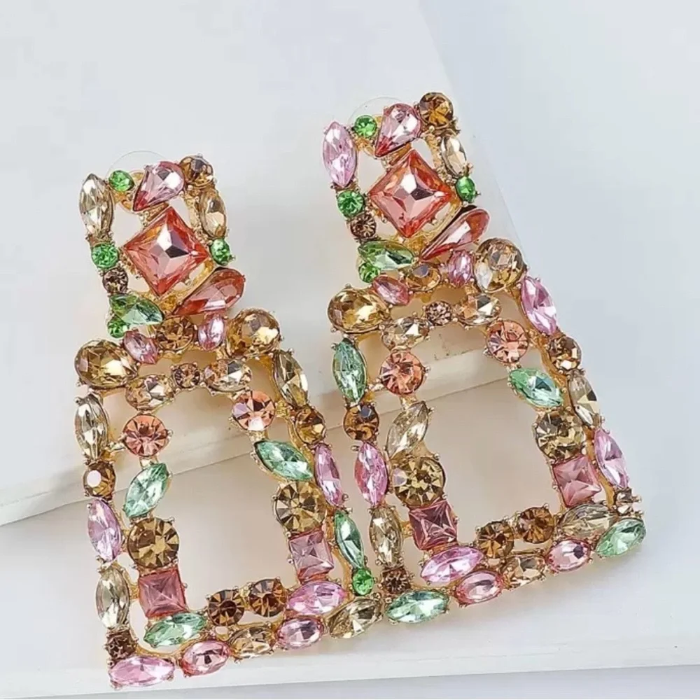 Elegant Multicolor Geometric Crystal Earrings